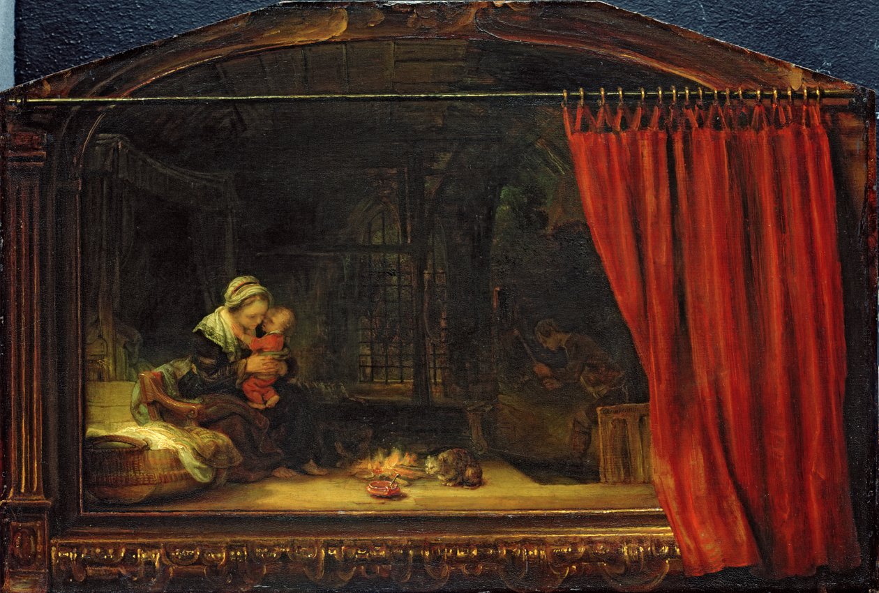 Hellig familie med et gardin, 1646 af Rembrandt van Rijn