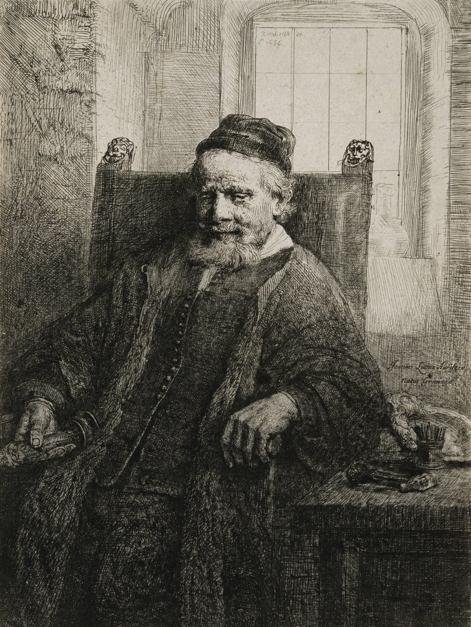 Jan Lutma, den ældre, guldsmed og billedhugger, 1656 (ætsning og tørnål) af Rembrandt van Rijn