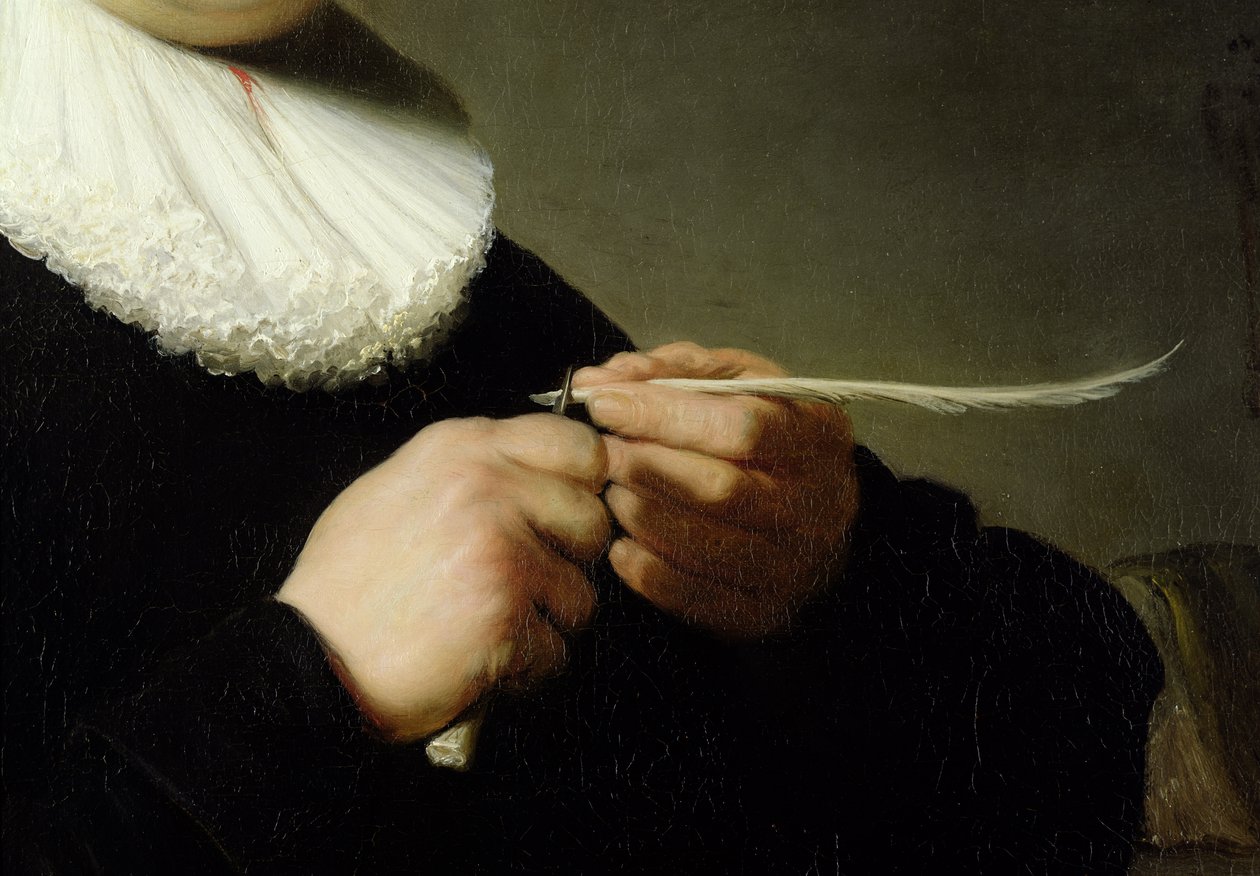 Man Sharpening a Quill, 1632 (detaljer) af Rembrandt van Rijn