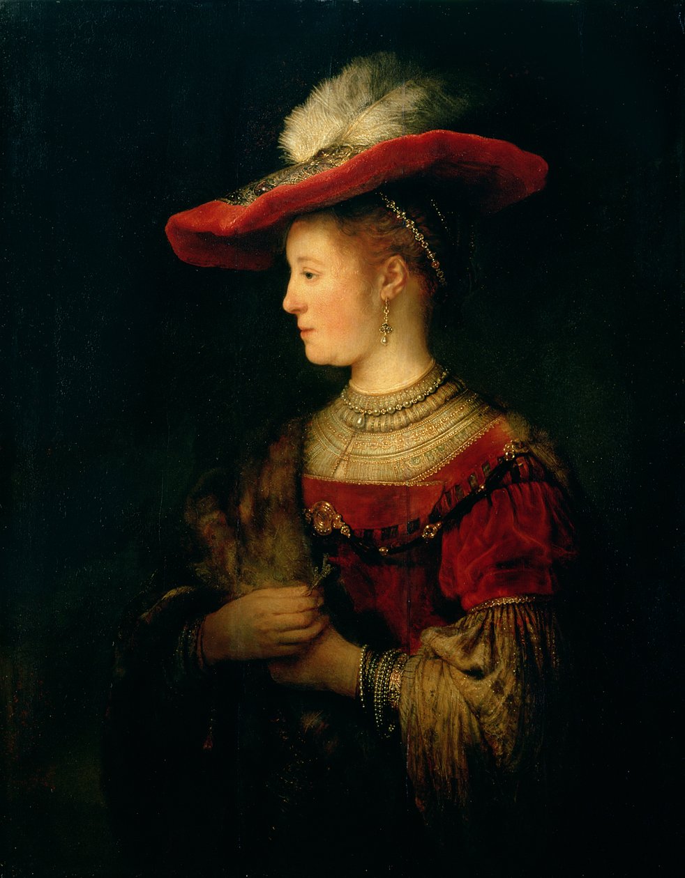 Portræt af Saskia van Uylenburgh (1612-42) af Rembrandt van Rijn