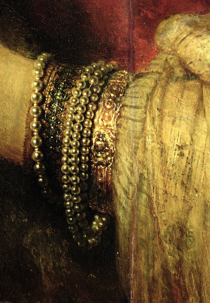 Portræt af Saskia van Uylenburgh (1612-42) i rigt kostume (detalje) (se 244316) af Rembrandt van Rijn