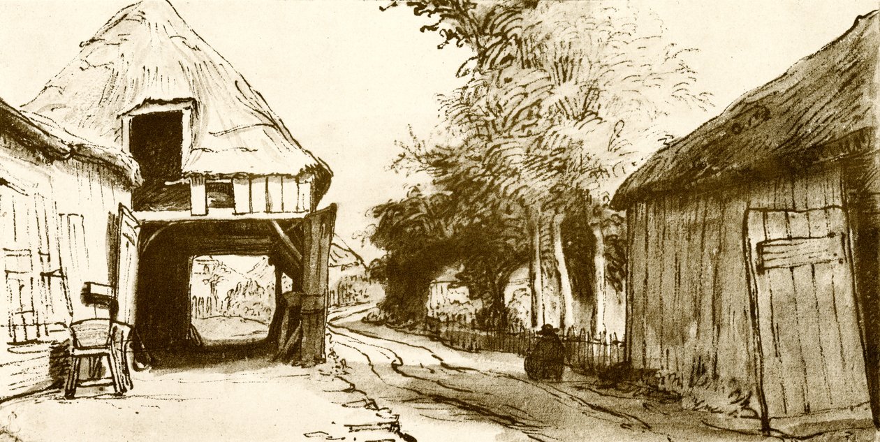 Landsbyvej med vognhus af Rembrandt van Rijn