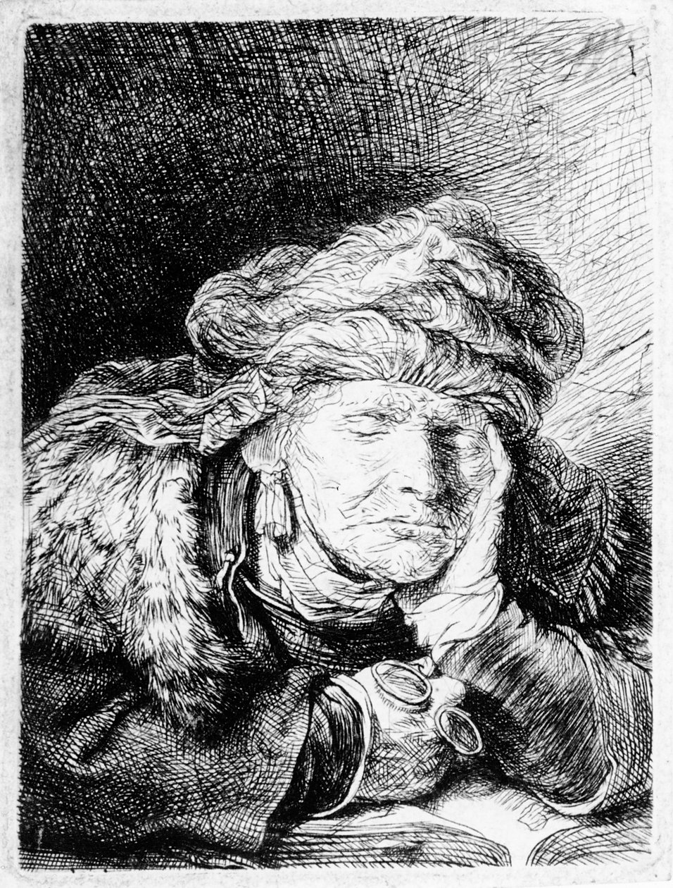 En gammel kvinde sover, ætset af Francesco Novelli, ca. 1790 af Rembrandt van Rijn