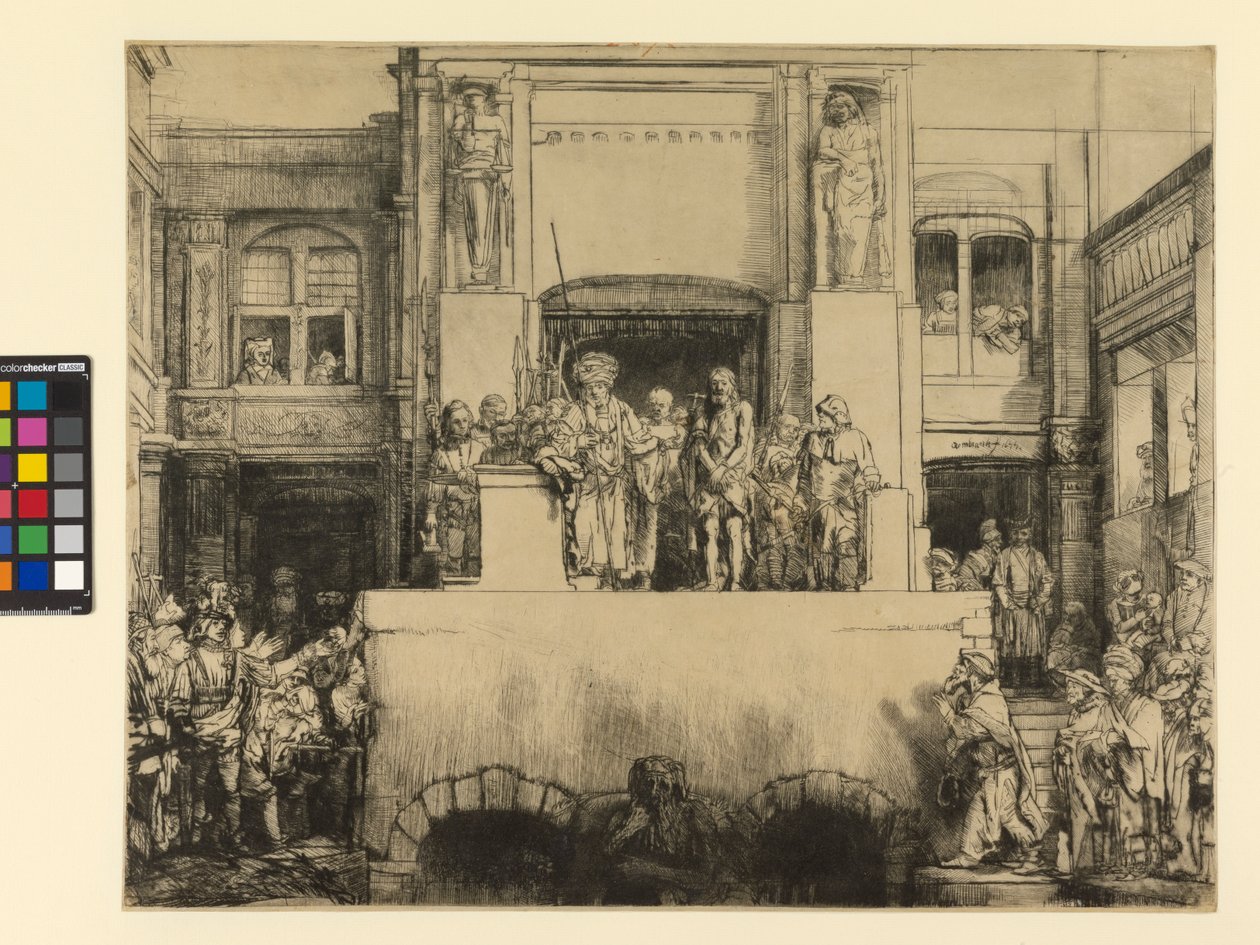 Kristus præsenteret for folket, 1655 (tørpunkt trykt på papir) af Rembrandt van Rijn