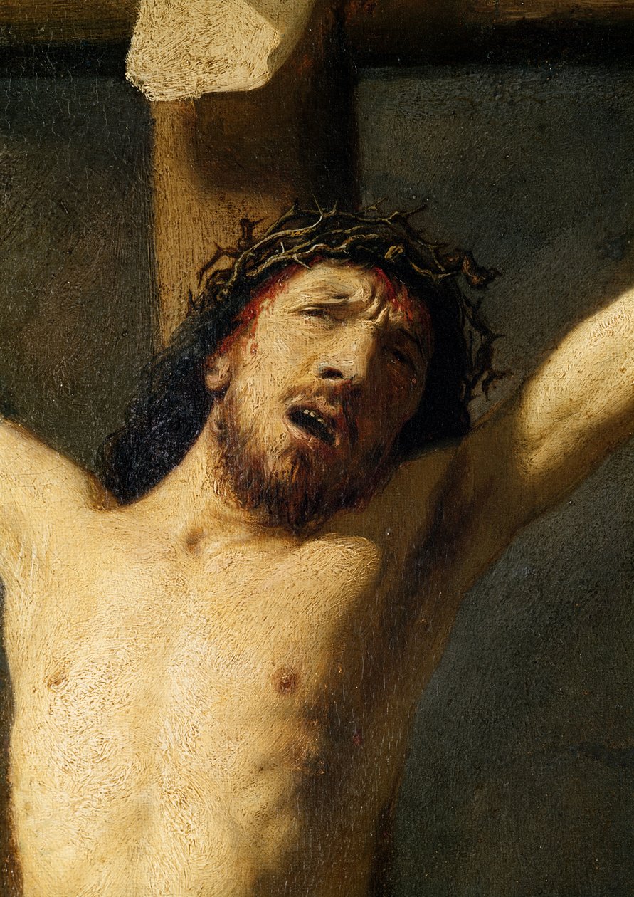 Kristus på korset, detalje af hovedet (detalje af 154029) af Rembrandt van Rijn