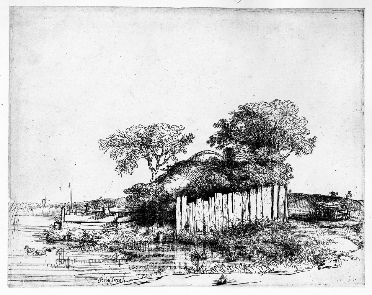 Sommerhus med hvid blegning, 1648 af Rembrandt van Rijn