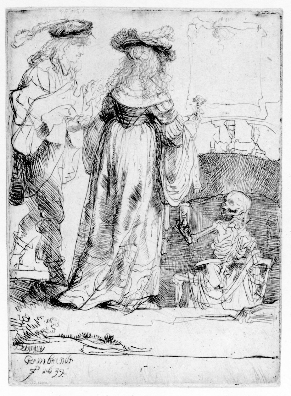 Døden viser sig for et ægtepar fra en åben grav, 1639 af Rembrandt van Rijn