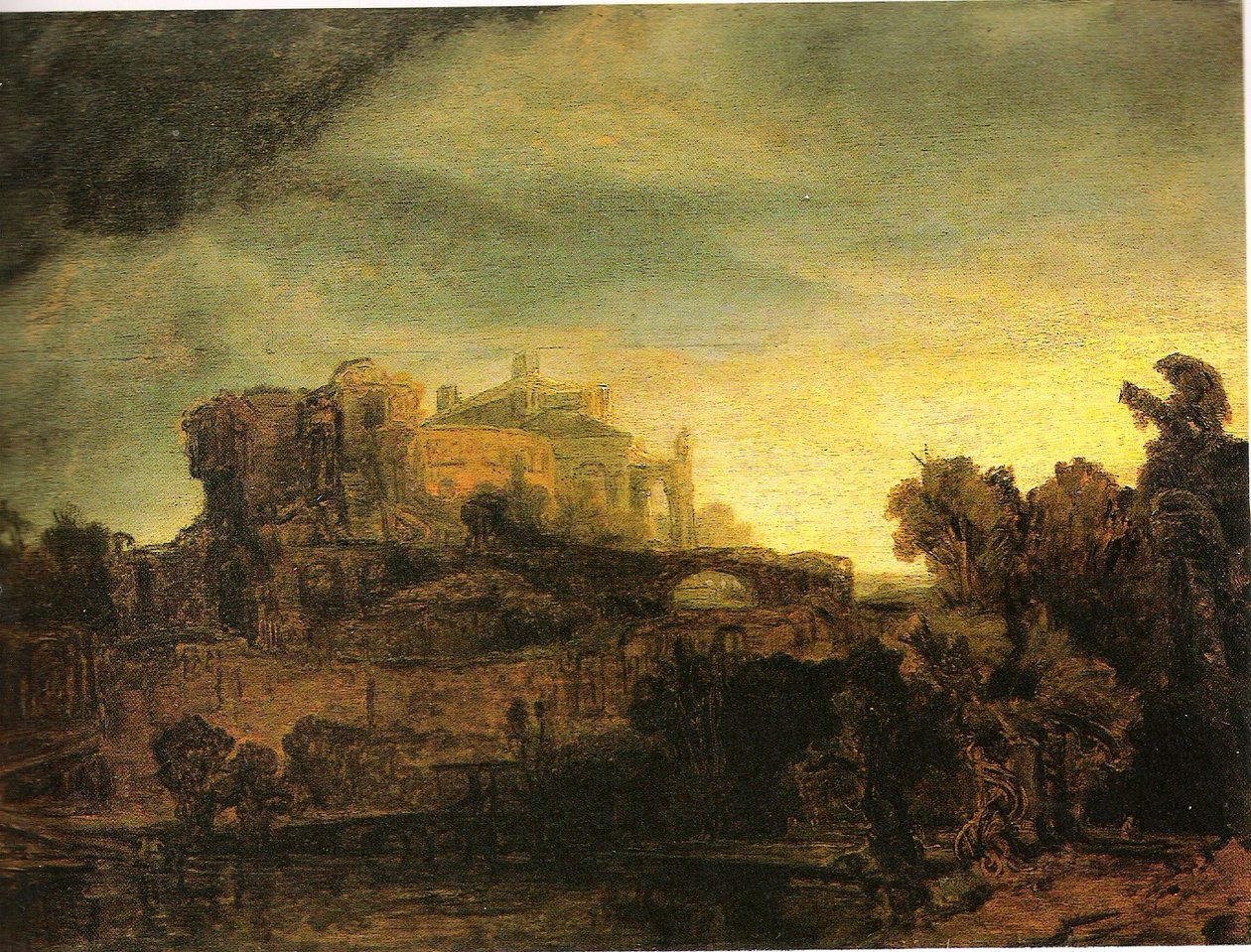 Landskab med bygninger af Rembrandt van Rijn
