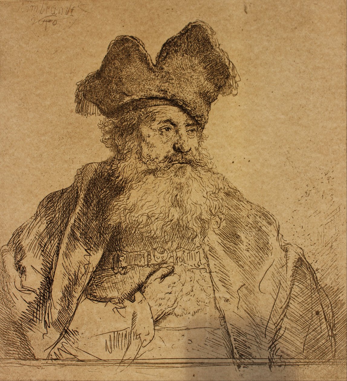 Gammel mand med en delt pelshue af Rembrandt van Rijn