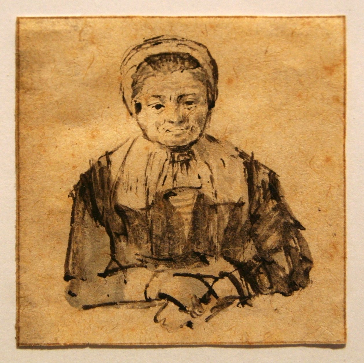 Gammel kvinde med foldede hænder af Rembrandt van Rijn