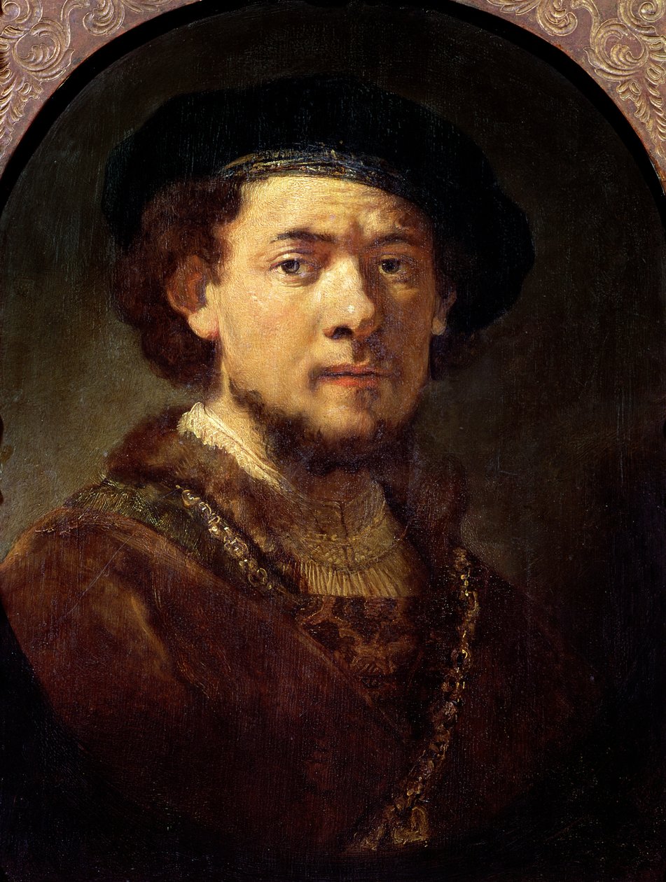 Portræt af en mand med en guldkæde eller, selvportræt med skæg, 1634-36 af Rembrandt van Rijn