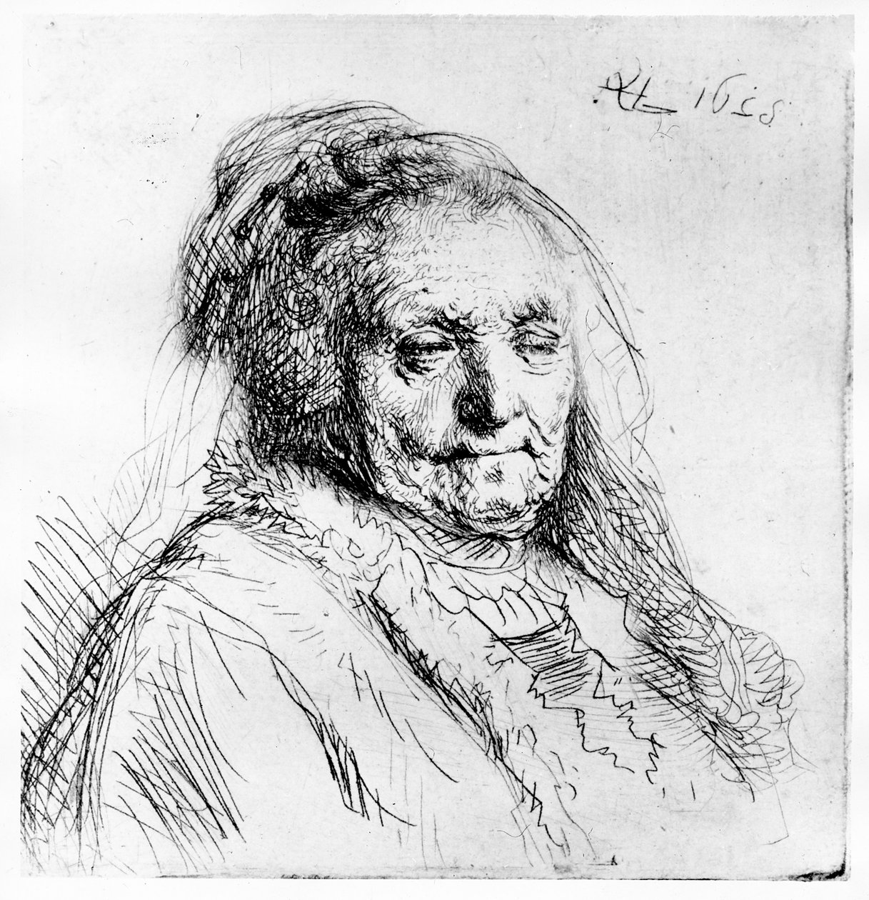 Portræt af kunstnerens mor, 1628 af Rembrandt van Rijn