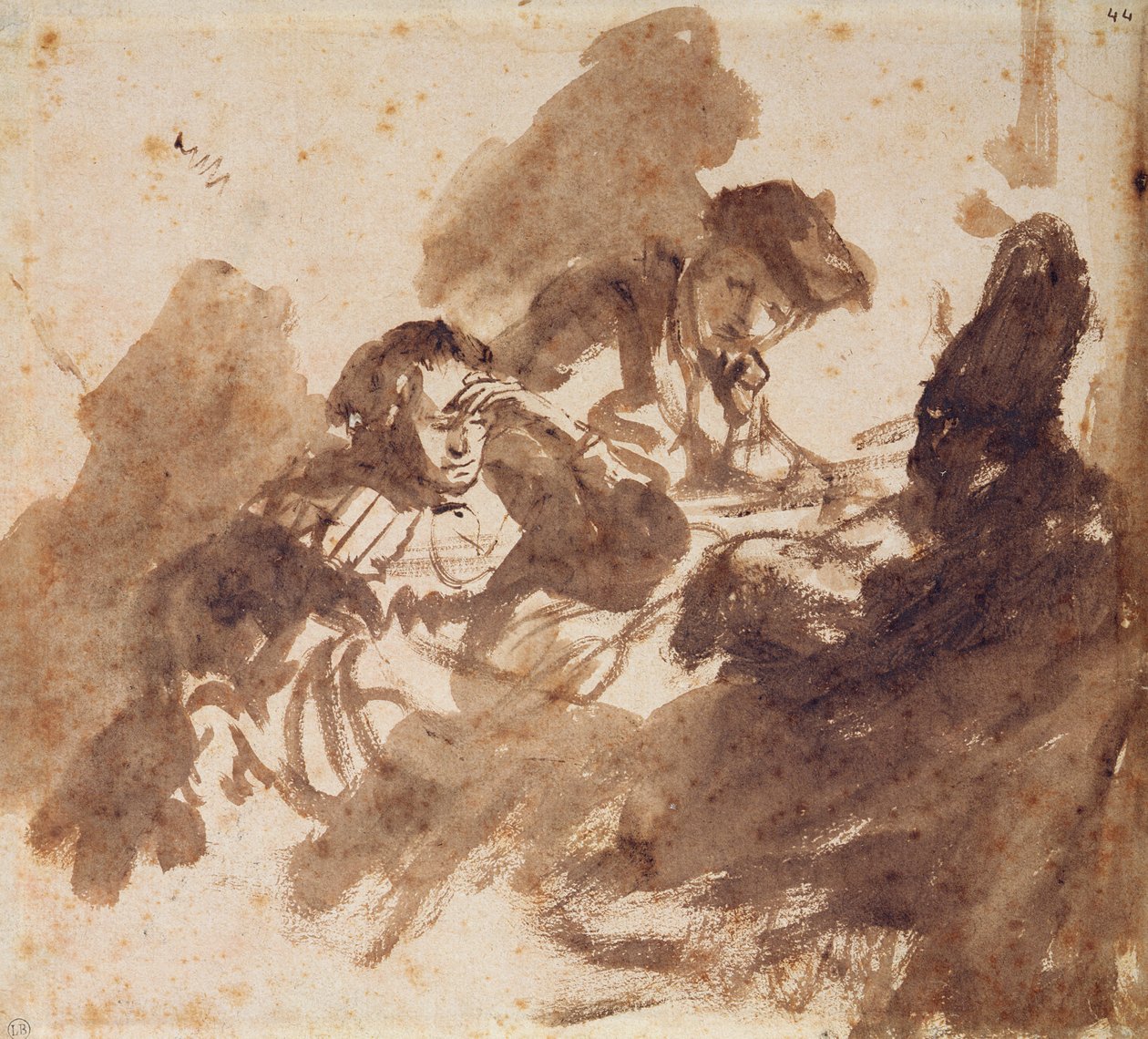 Læsning (blæk og vask på papir) af Rembrandt van Rijn