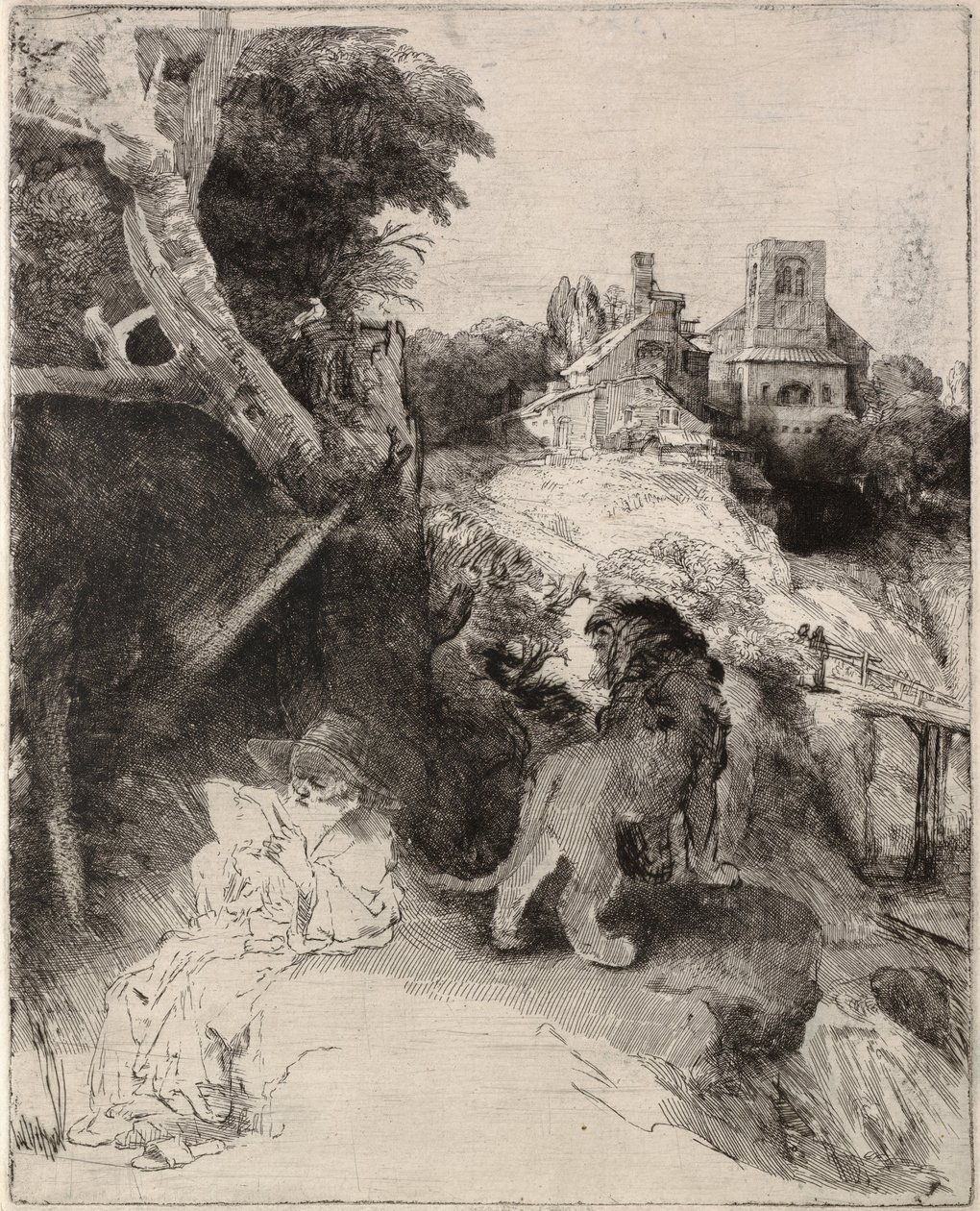 Saint Jerome Reading i et italiensk landskab af Rembrandt van Rijn