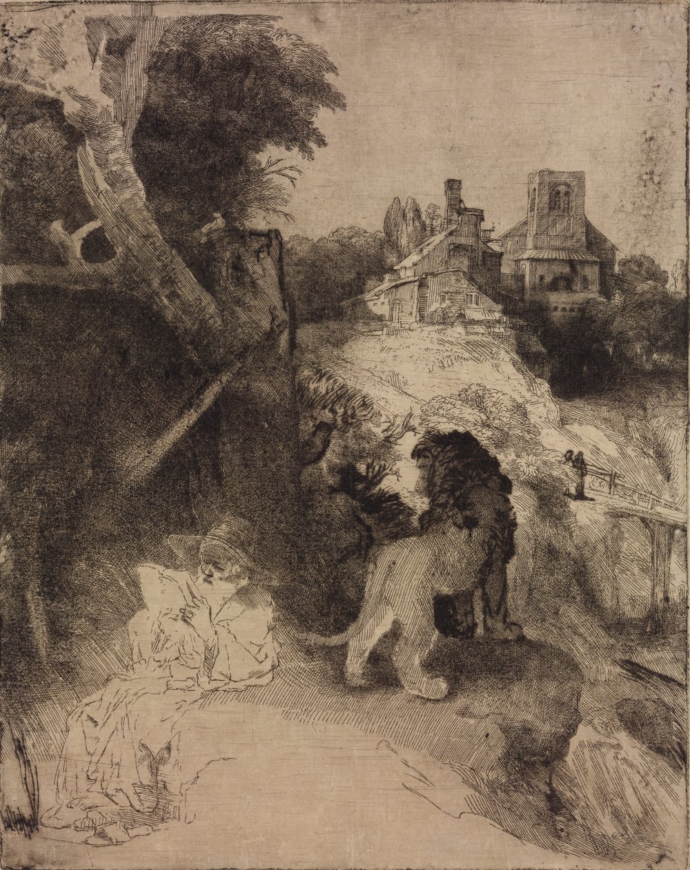 Sankt Jerome i et italiensk landskab af Rembrandt van Rijn