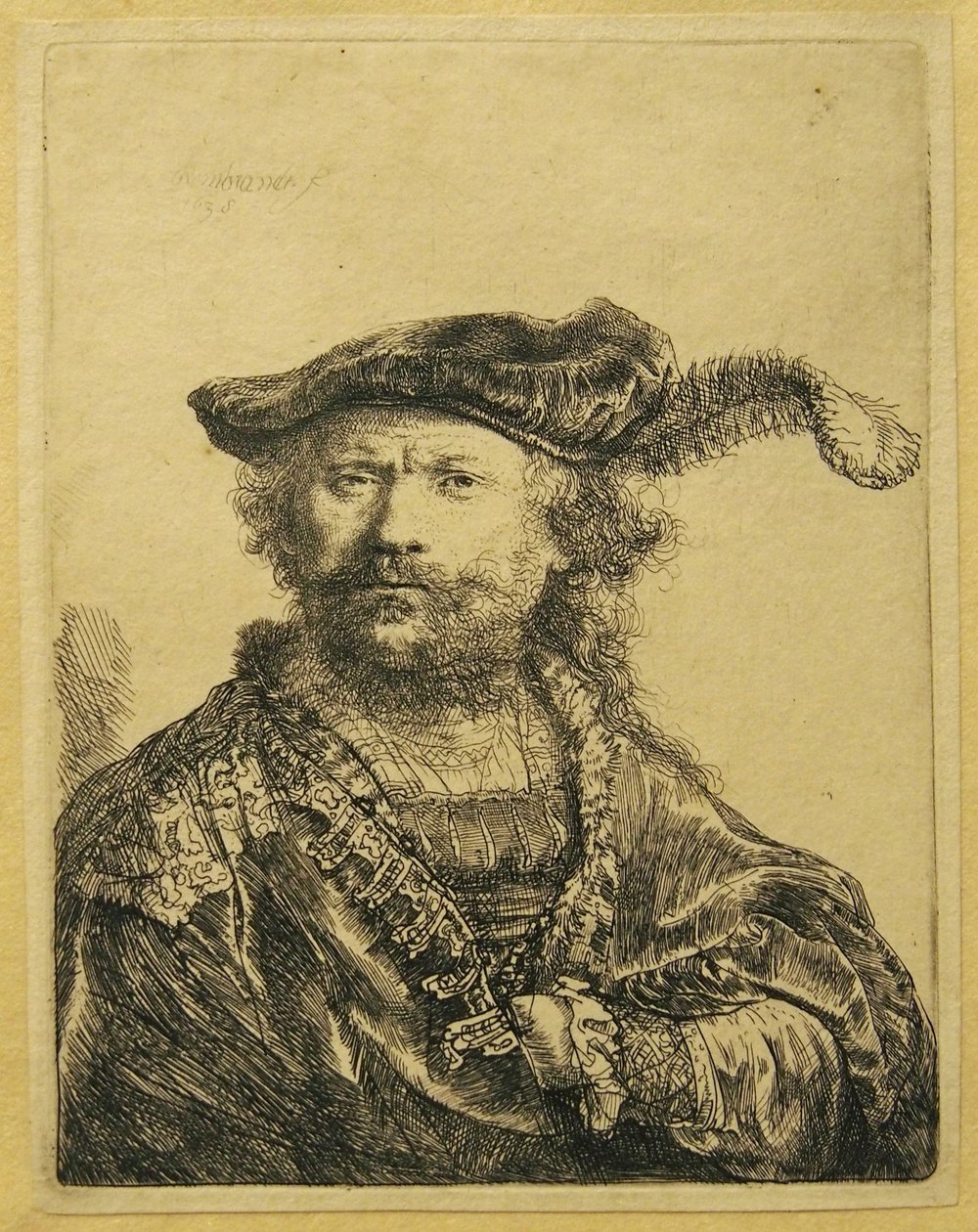 Selvportræt med en fjer på hatten af Rembrandt van Rijn