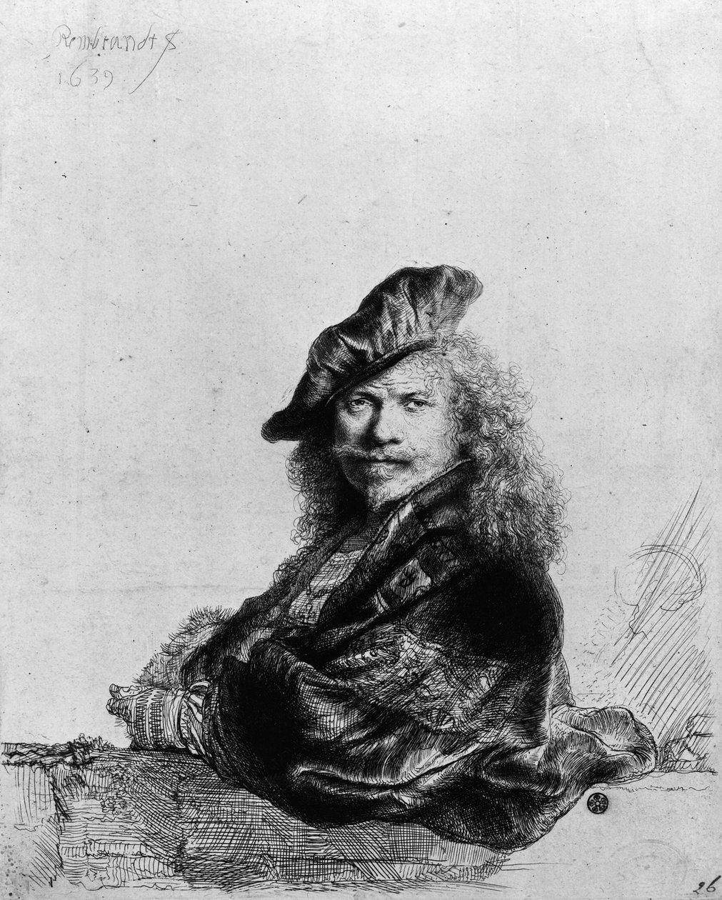 Selvportræt lænet på en stentærskel, 1639 af Rembrandt van Rijn