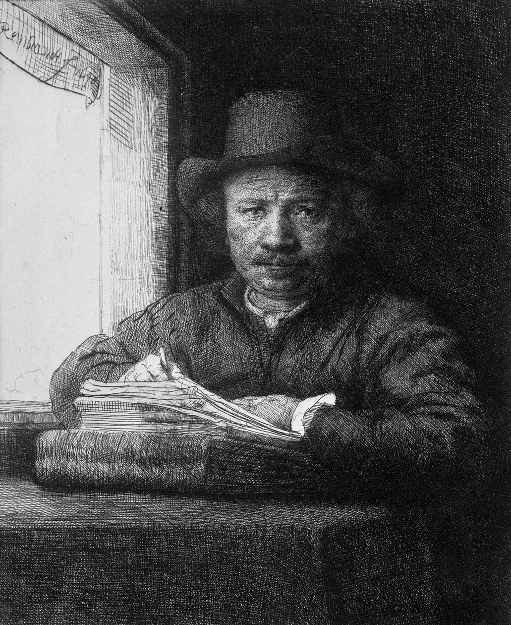 Selvportræt under tegning, 1648 af Rembrandt van Rijn