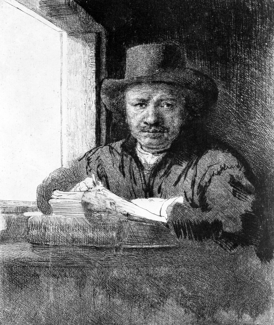 Selvportræt under tegning, 1648 af Rembrandt van Rijn