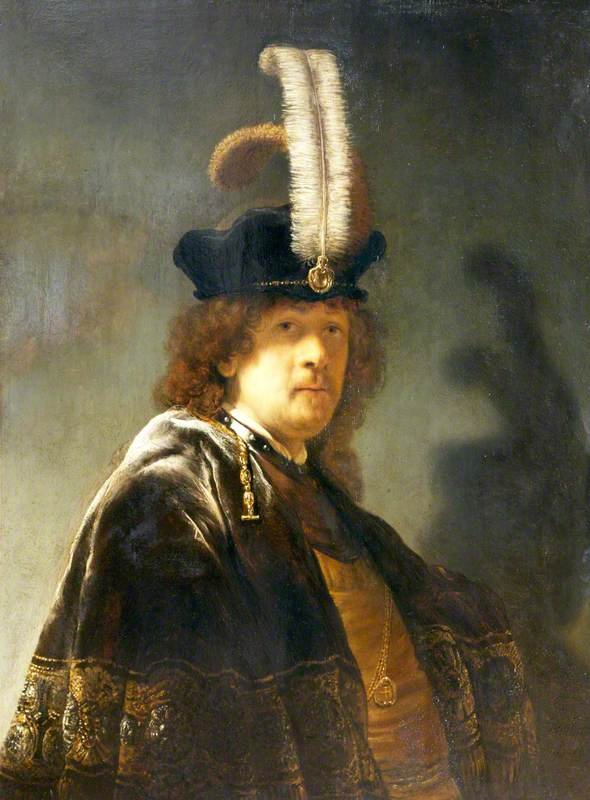 Selvportræt i en Feathered Hat af Rembrandt van Rijn