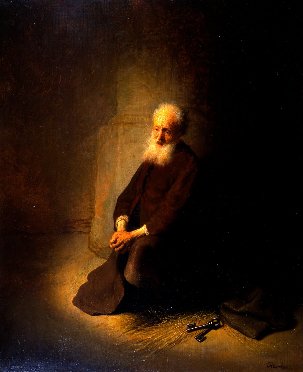 Sankt Peter i fængsel (Apostlen Peter Kneeling) af Rembrandt van Rijn