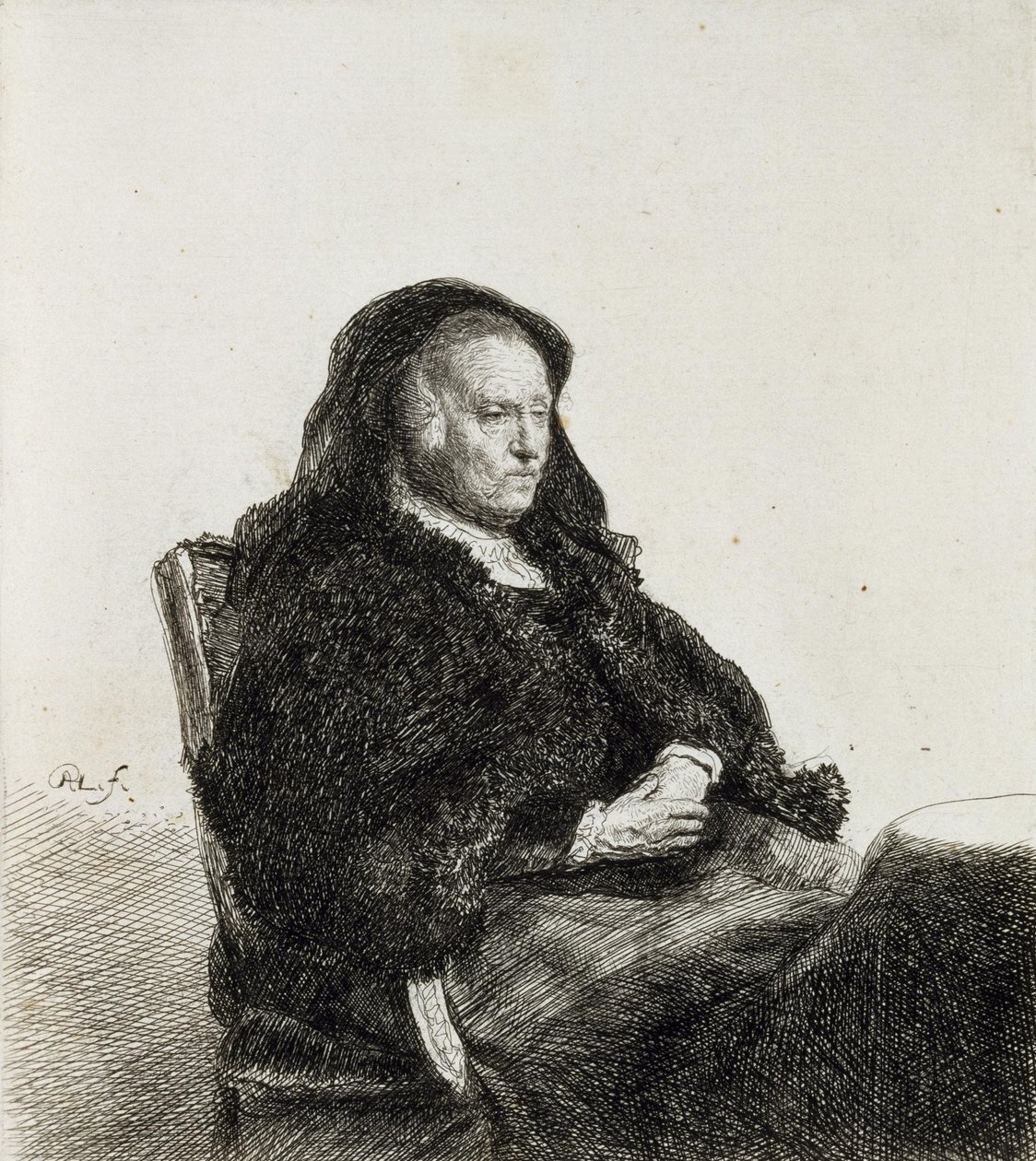 Kunstnerens mor sad ved et bord af Rembrandt van Rijn