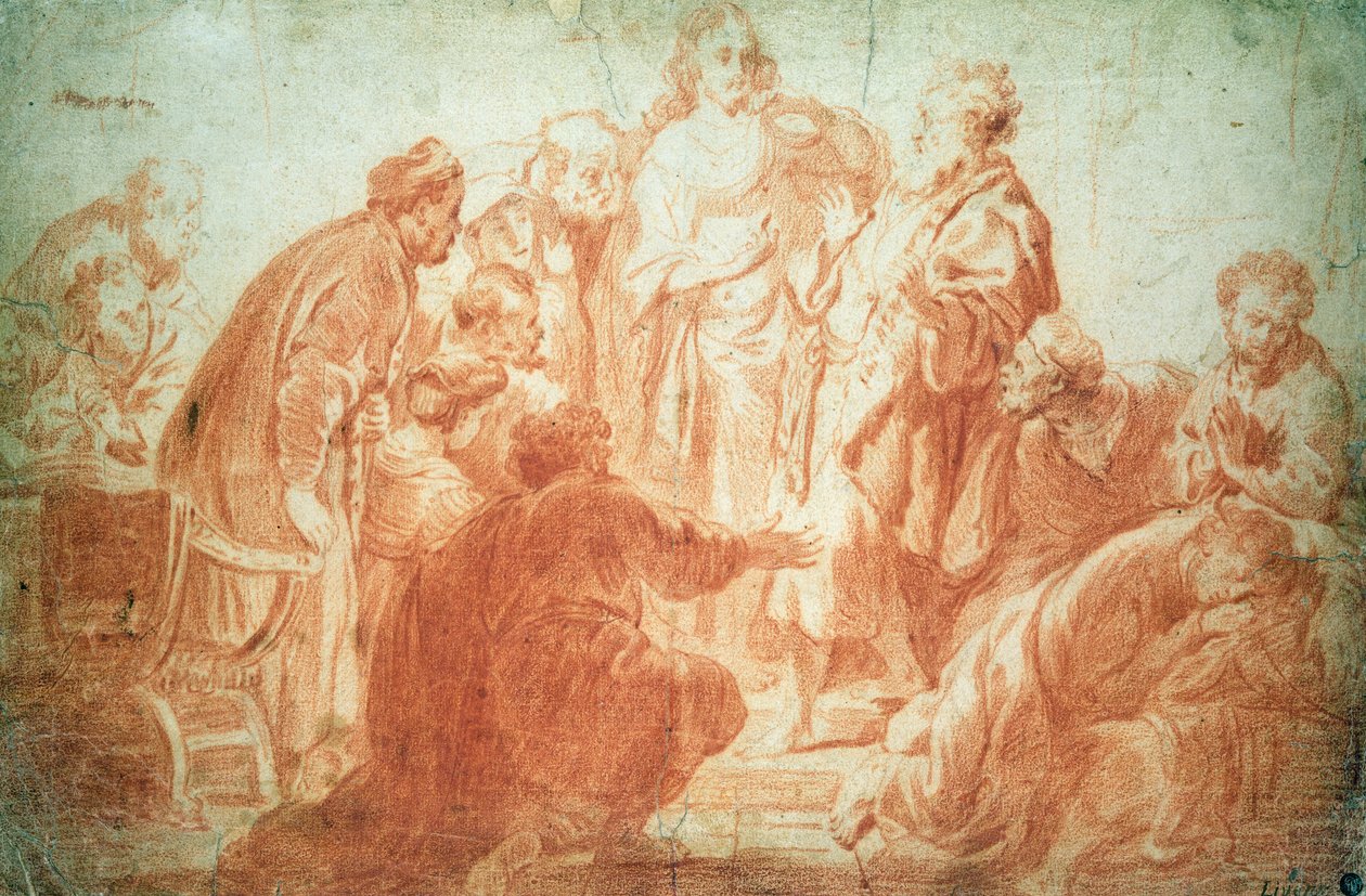 Den tvivlende Thomas (rødt kridt på papir) af Rembrandt van Rijn