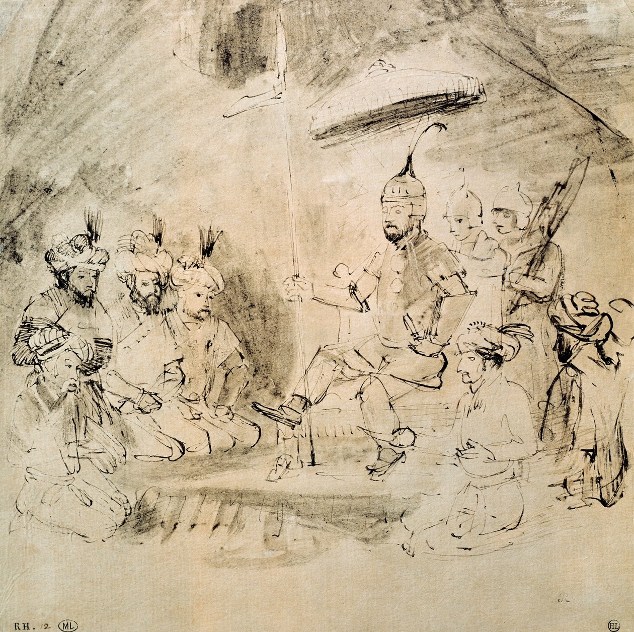 Kejser Timur (1336-1405) på sin trone, efter en indisk miniature af Rembrandt van Rijn