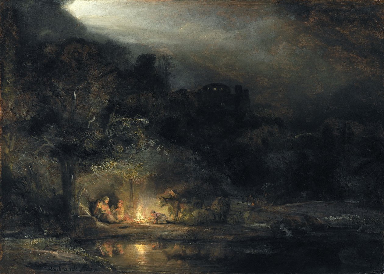 Resten på flyvningen til Egypten af Rembrandt van Rijn