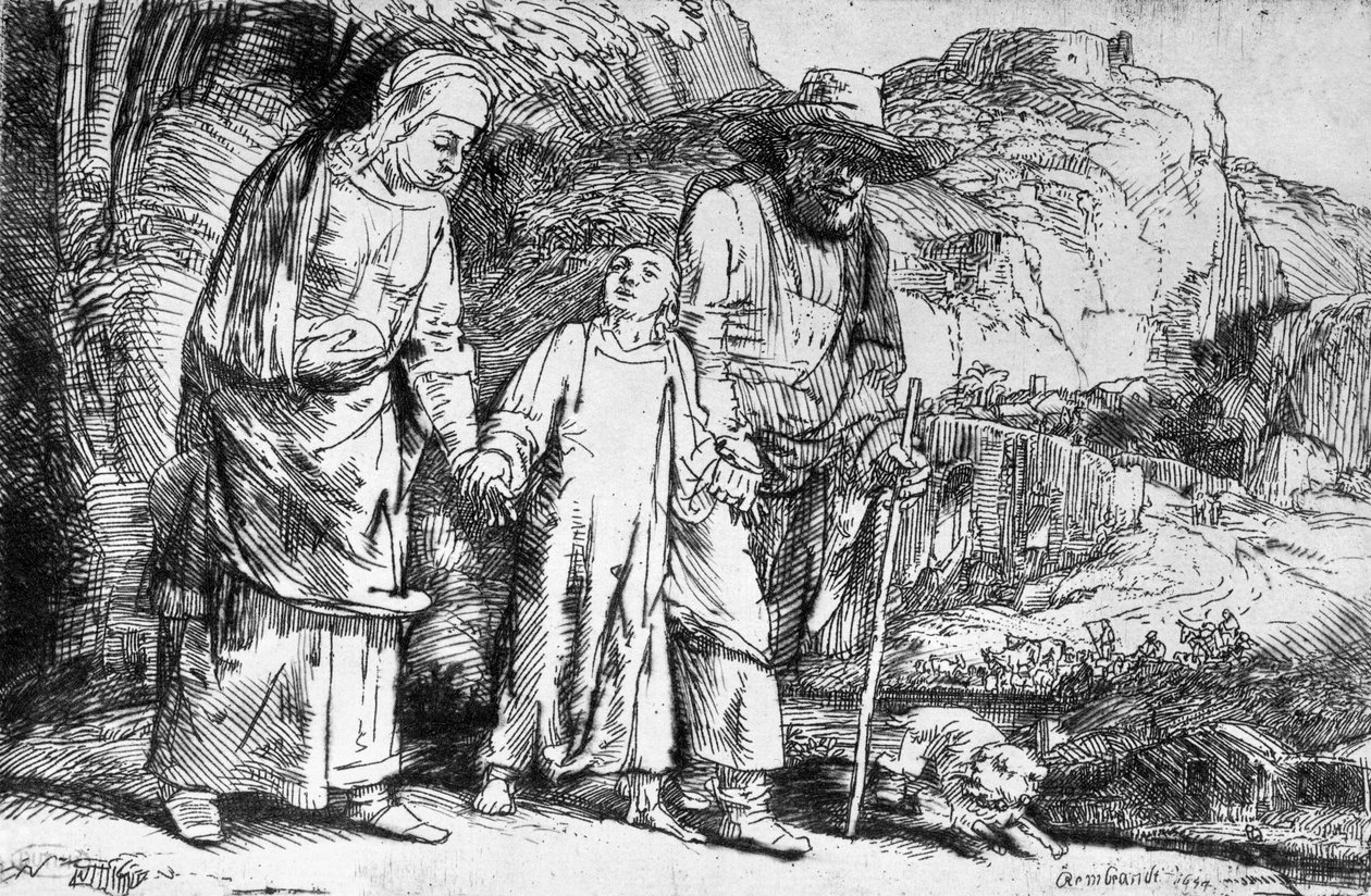 Tilbagevenden fra Egypten, eller Jesus Kristus ført tilbage fra templet, 1649 af Rembrandt van Rijn