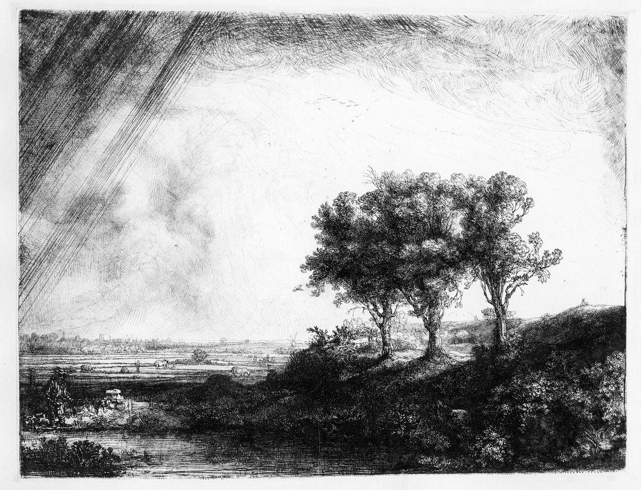 De tre træer, graveret af James Bretherton af Rembrandt van Rijn