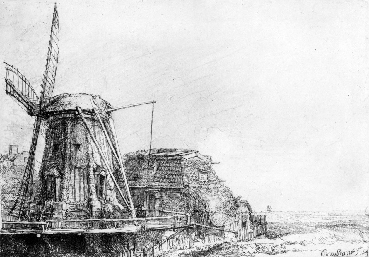 Vindmøllen, 1641 (ætsning) af Rembrandt van Rijn