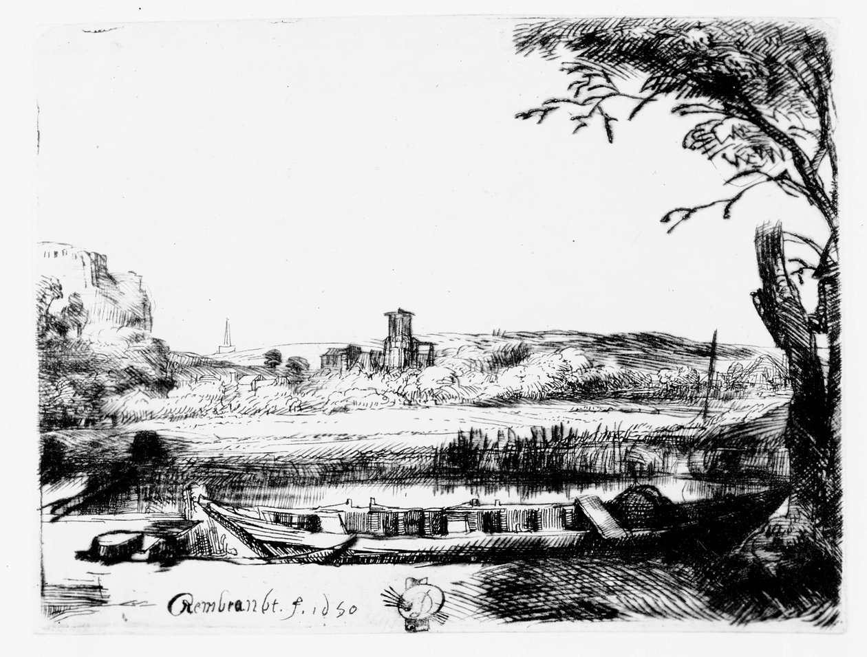 Udsigt over en kanal, 1650 af Rembrandt van Rijn