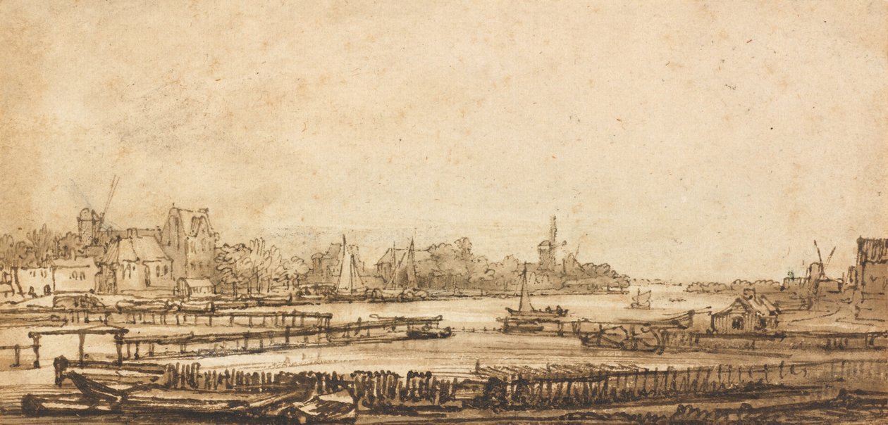 Udsigt over Amstel fra volden af Rembrandt van Rijn