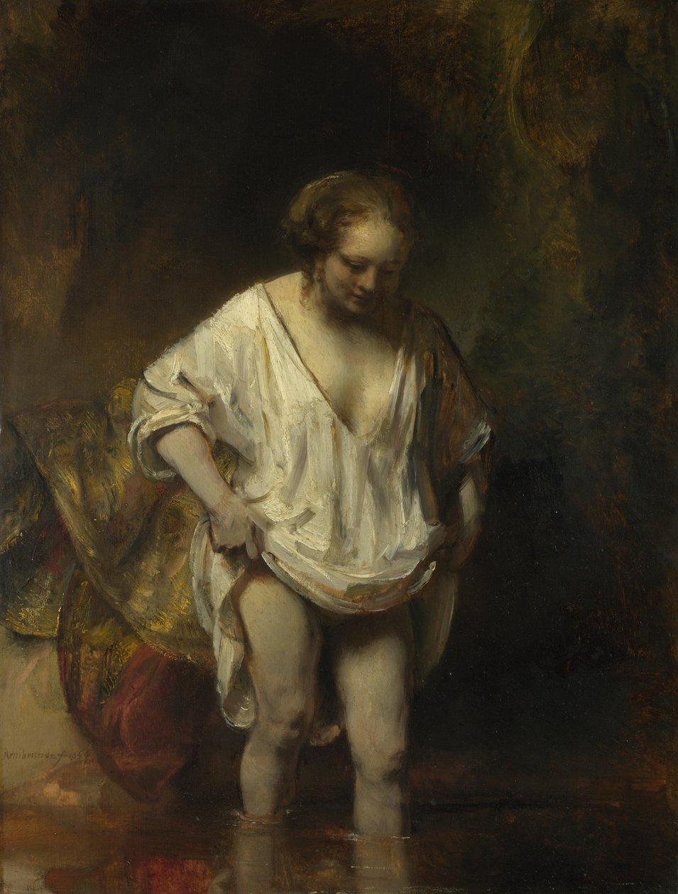 Kvinde bader i en strøm, 1654 af Rembrandt van Rijn