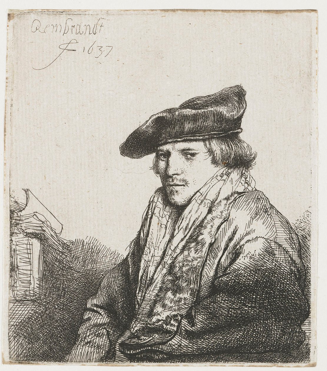 Ung mand i en fløjls kasket af Rembrandt van Rijn