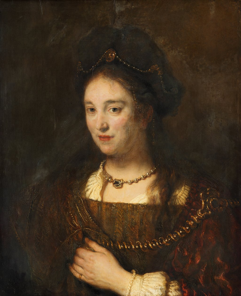Halvfigur af en kvinde med baret af Rembrandt