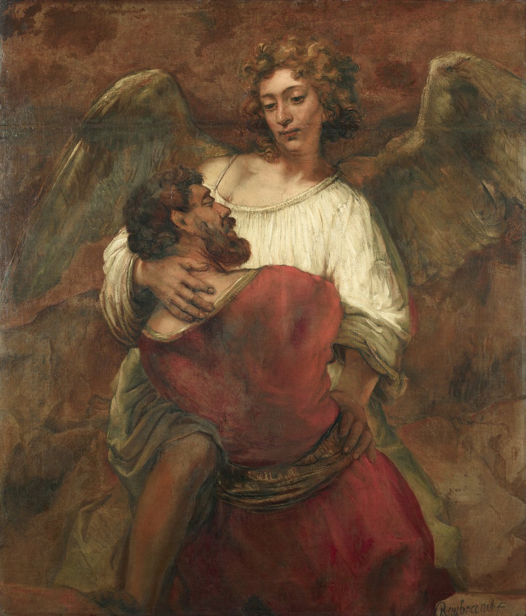 Jakob bryder med englen af Rembrandt