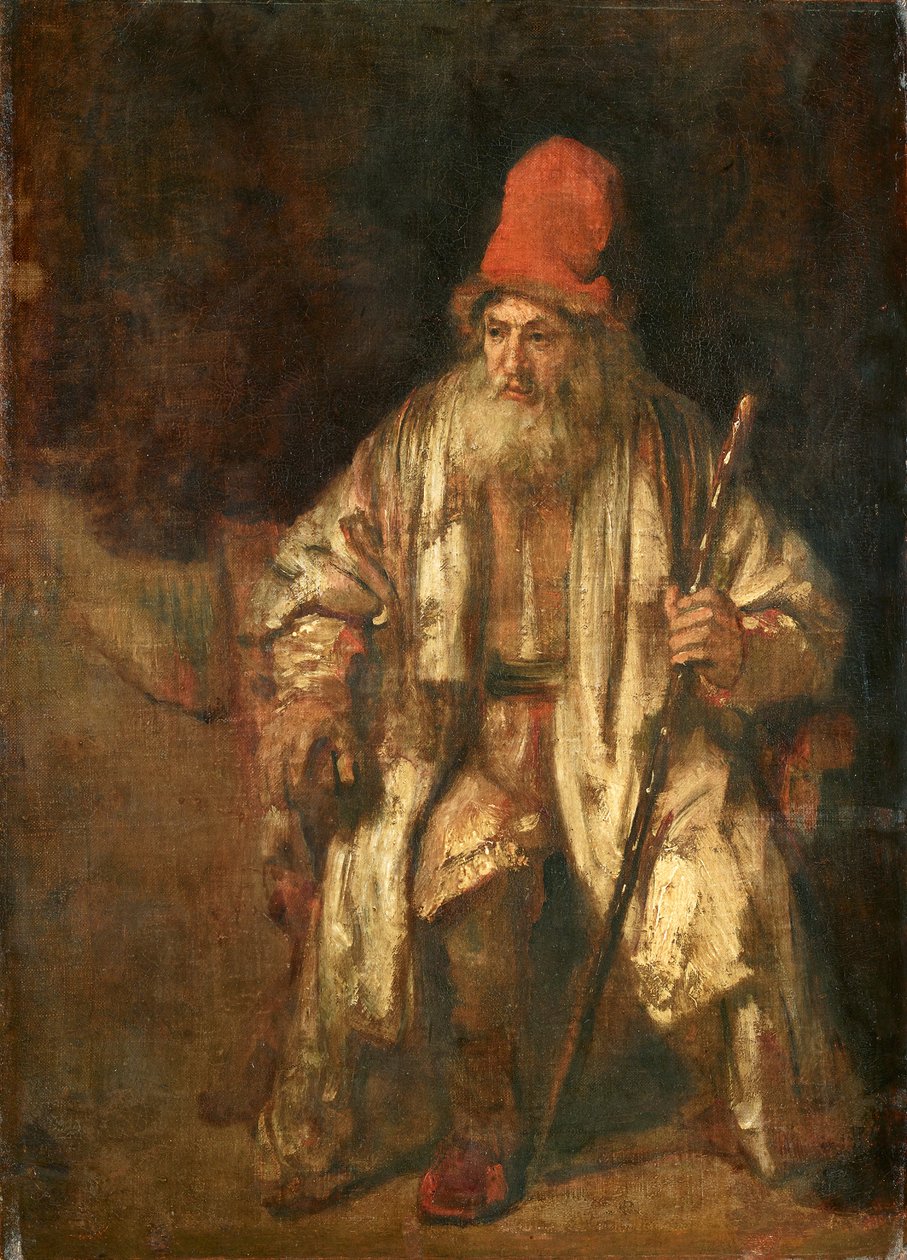 Gammel mand med rød kasket af Rembrandt
