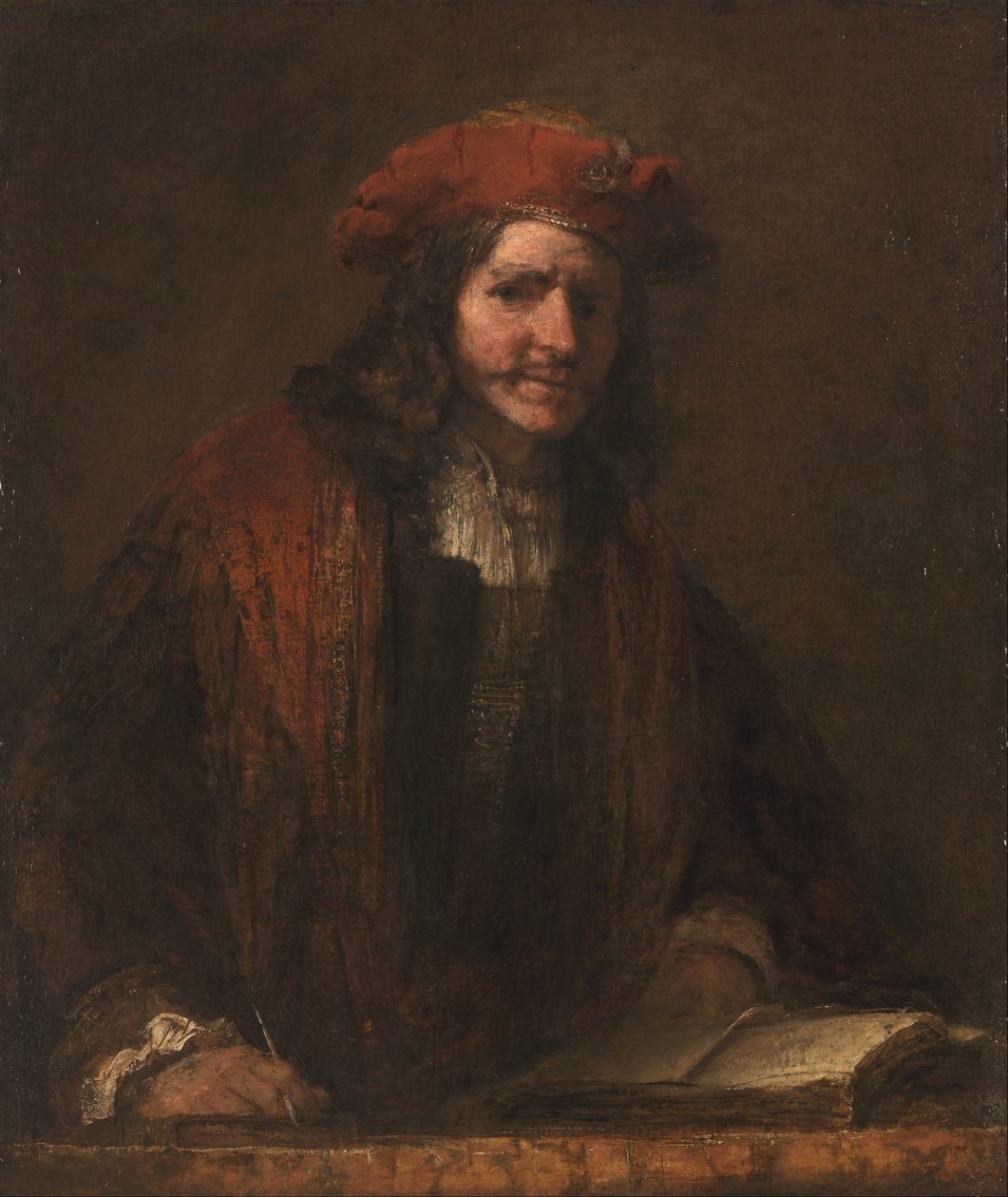 Manden med den røde kasket, ca. 1660-65 (olie på lærred) af Rembrandt Harmensz. van Rijn (school of)
