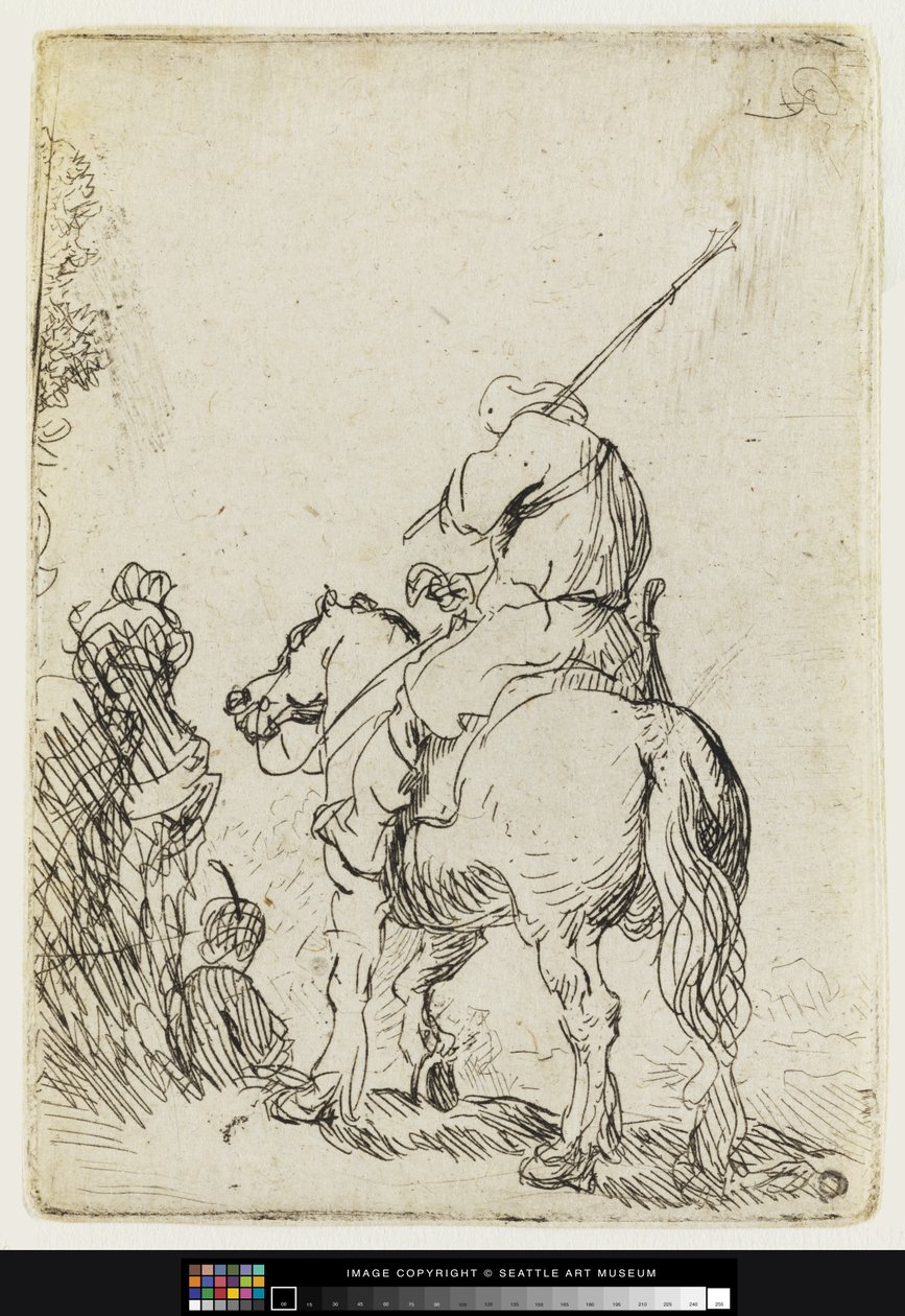 En turbansoldat til hest, ca. 1632 (ætsning) af Rembrandt van Rijn
