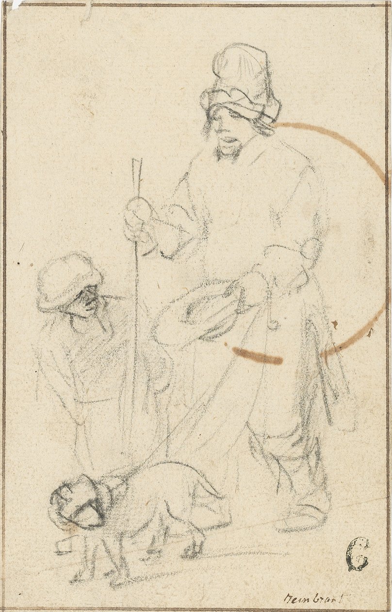 En blind tiggerdreng og en hund af Rembrandt van Rijn