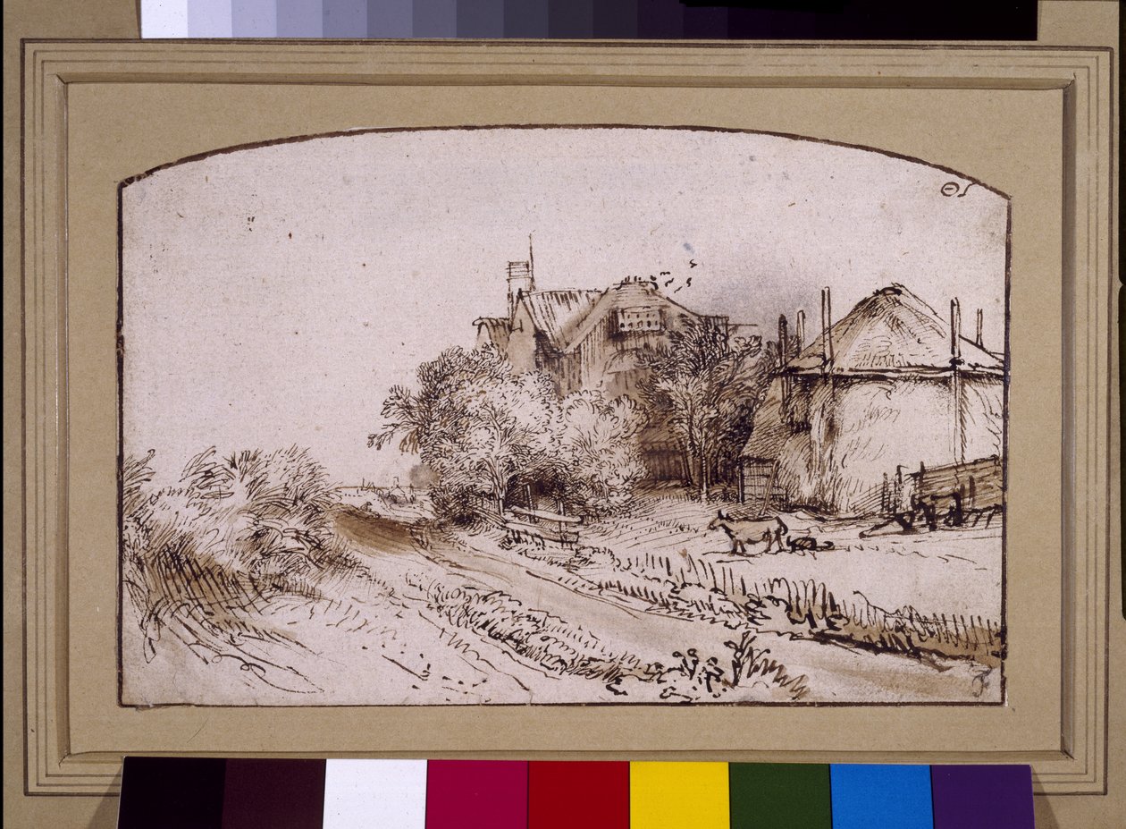 En høstak nær en gård, ca. 1650 (pen og blæk på papir) af Rembrandt Harmensz. van Rijn