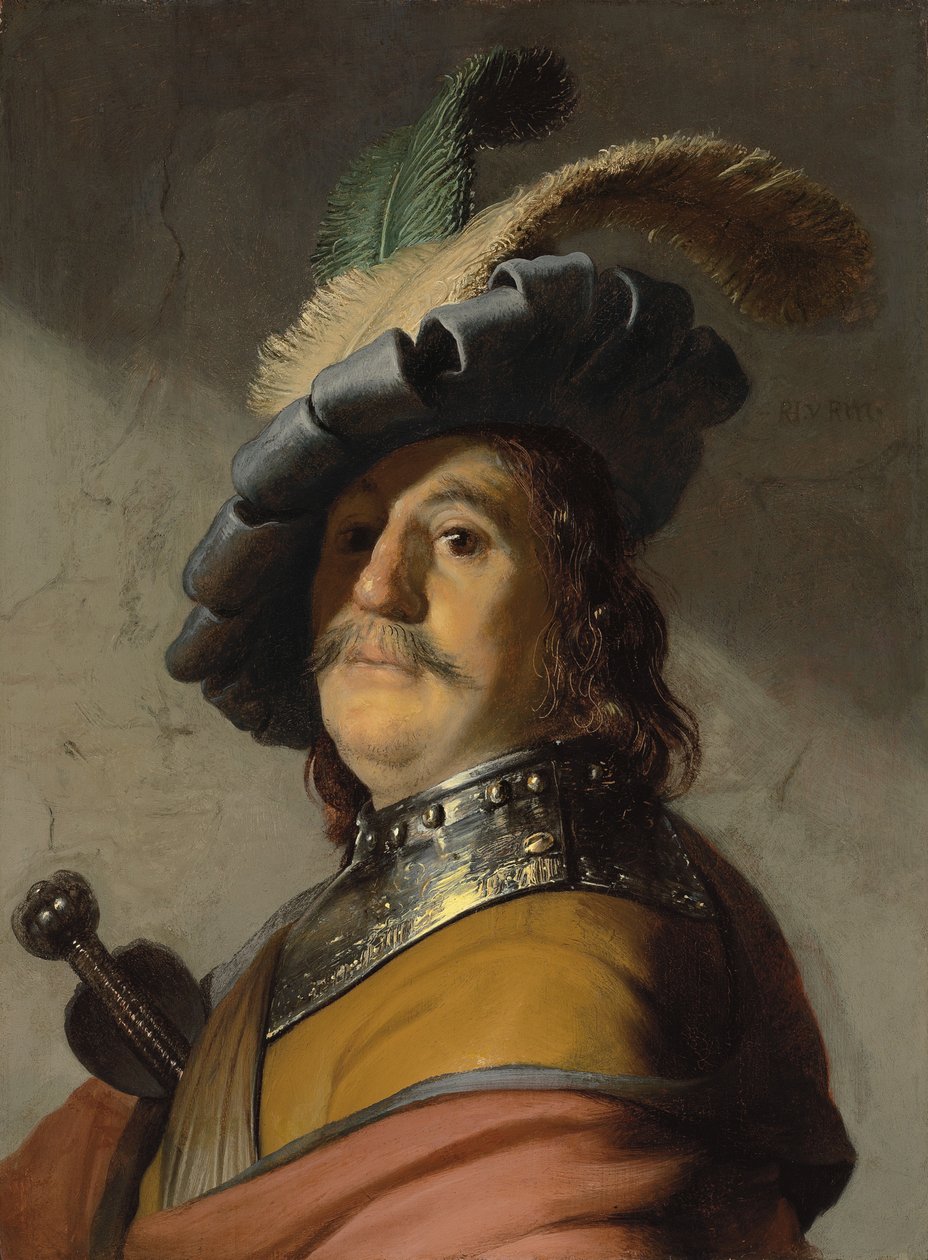 En mand i en kløft og kasket (olie på panel) af Rembrandt van Rijn