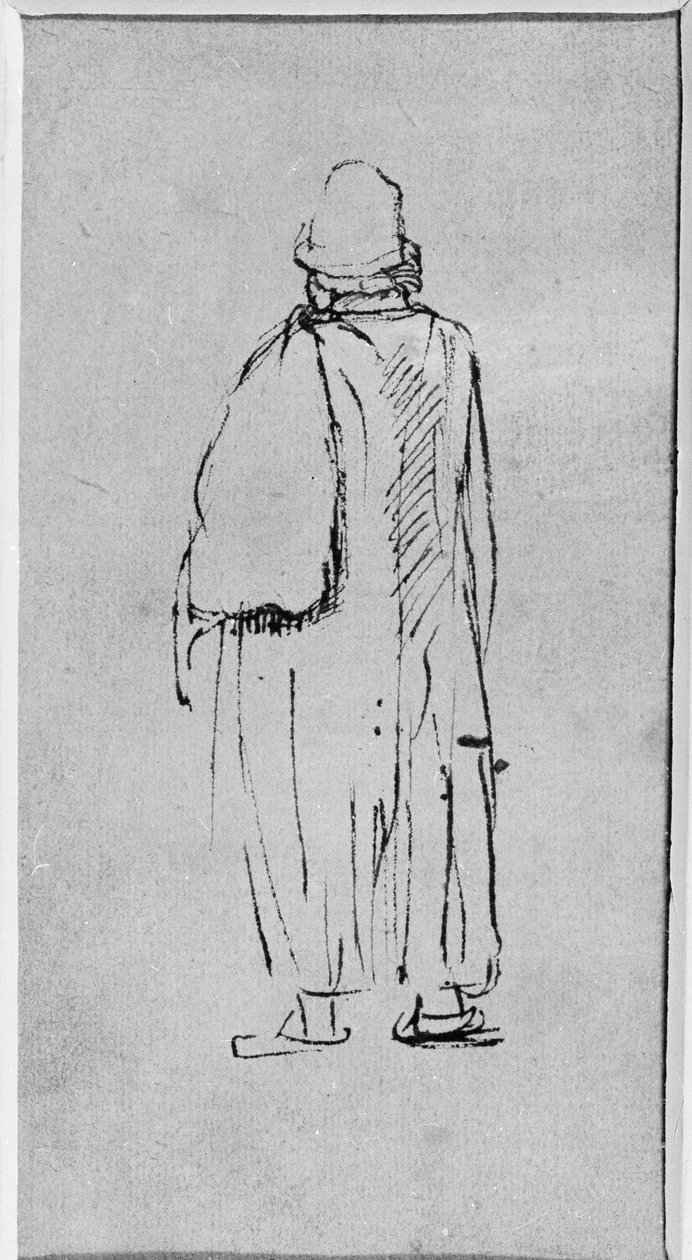 En mand set bagfra, gående mod venstre (pen & blæk på papir) af Rembrandt Harmensz. van Rijn