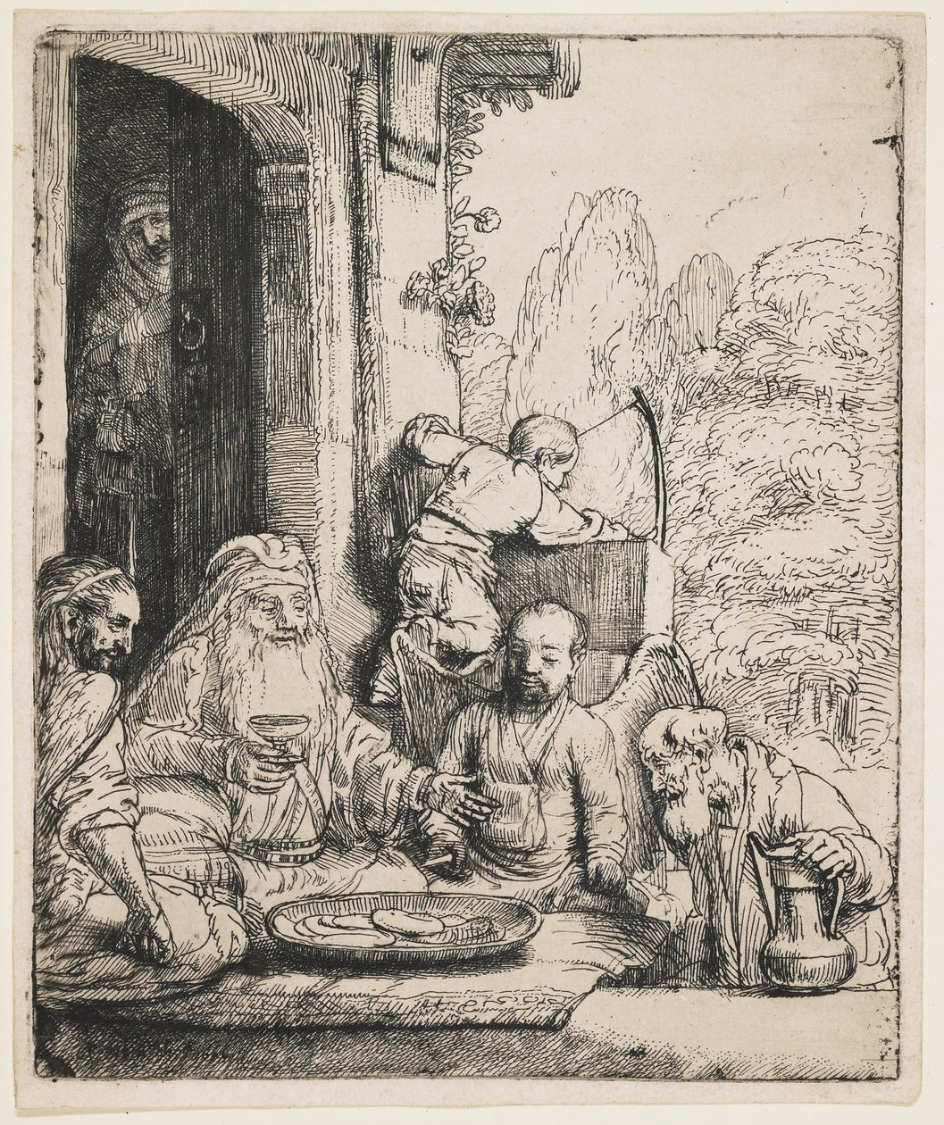 Abraham underholder englene af Rembrandt van Rijn