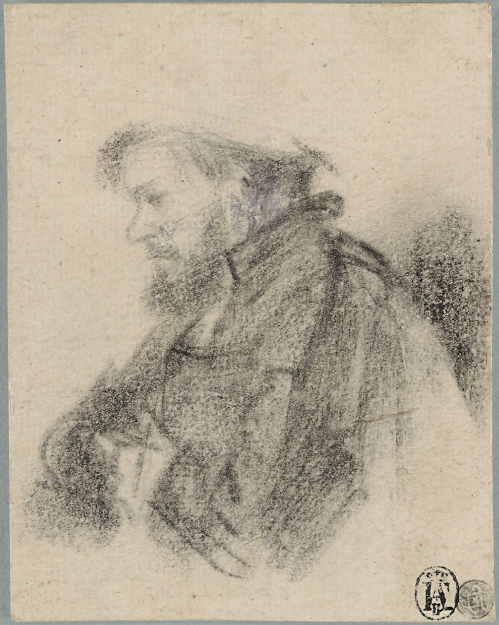 Skægget mand, halvlang, i profil til venstre af Rembrandt van Rijn