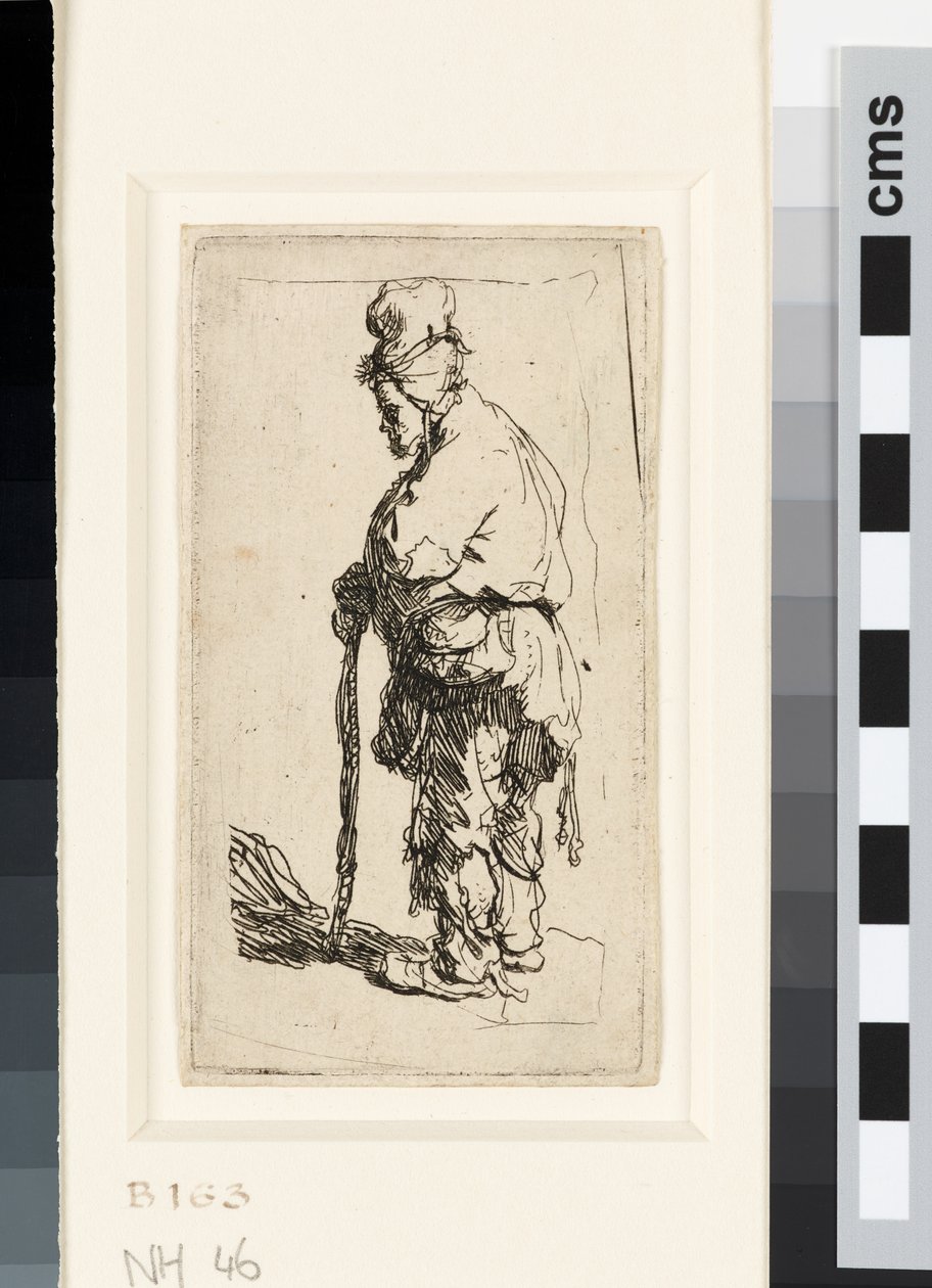 Tigger lænet sig op ad en pind, ca. 1630 (ætsning) af Rembrandt van Rijn