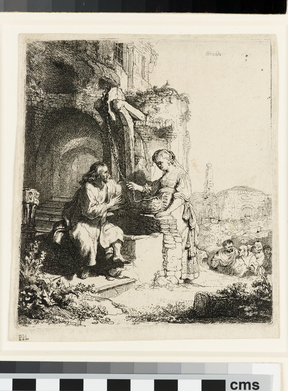 Kristus og Samarias kvinde blandt ruiner af Rembrandt van Rijn