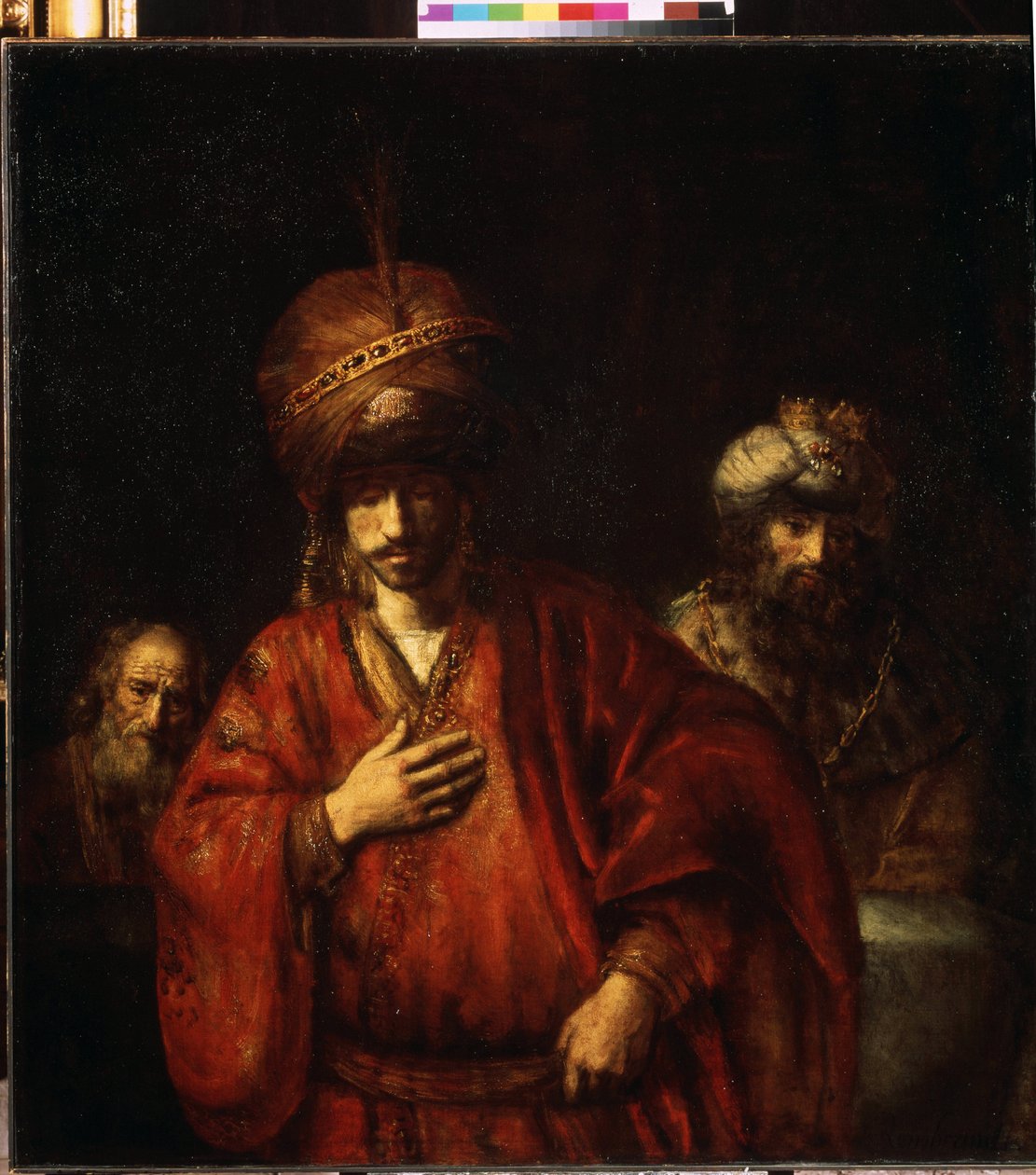 David og Uriah, Haman (Aman) Anerkender sin skæbne "" Uriah den hetttiske (eller Ourias den hettiske) soldat fra kong David. Maleri af Harmenszoon van Rijn kendt som Rembrandt (1606-1669) af Rembrandt Harmensz. van Rijn